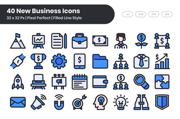 40 New Business Icons Set - Filled Line