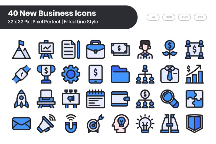 40 New Business Icons Set - Filled Line