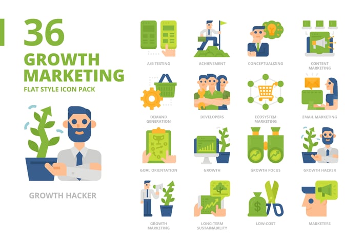 Growth Marketing Flat Style Icon Set