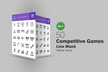 50 Competitive Games Line Icons