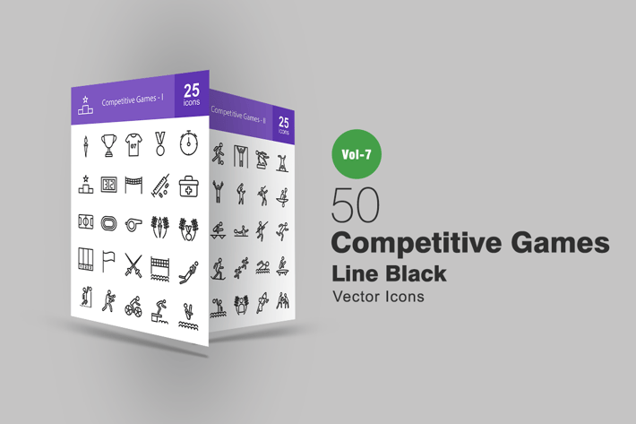 50 Competitive Games Line Icons
