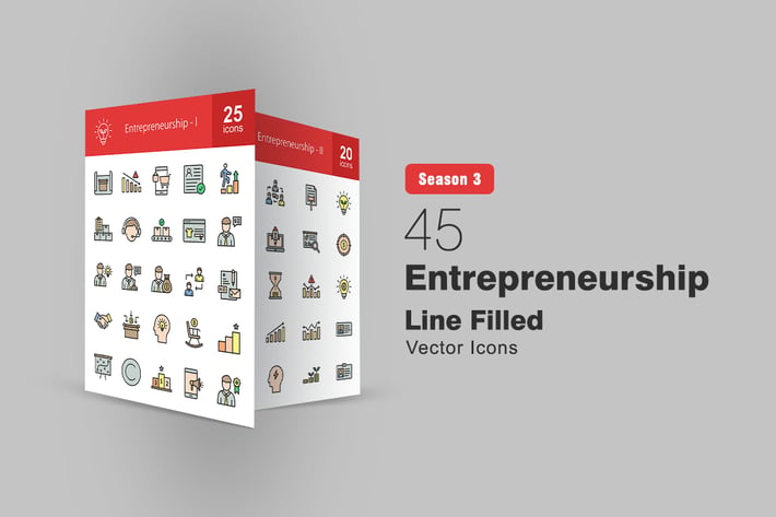 45 Entrepreneurship Filled Line Icons 