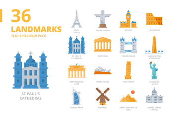 Landmarks Flat Style Icon Set