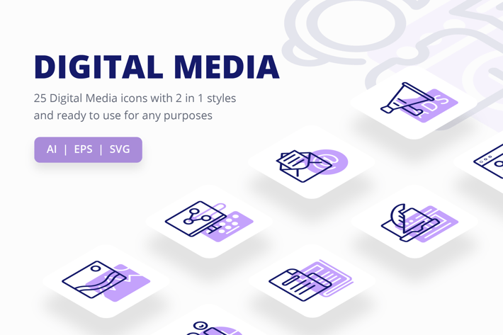 Digital Media Icons (Line and Solid)