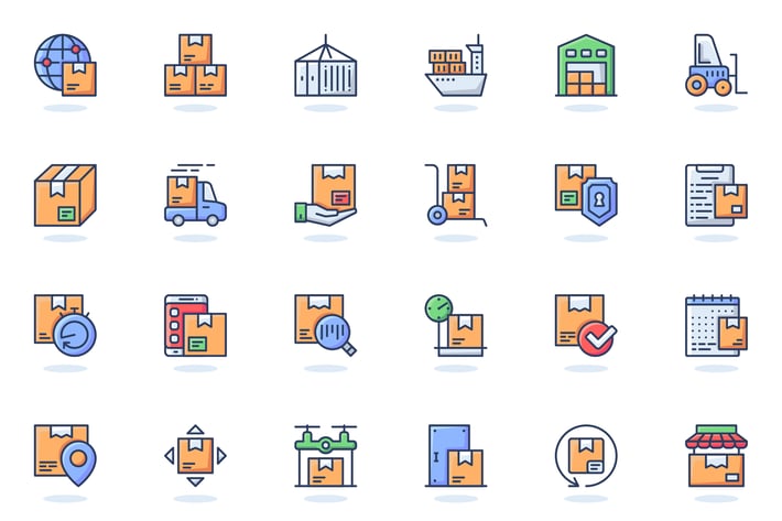 Delivery Services Flat Line Web Icons Set