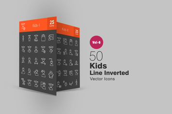 50 Kids Line Inverted Icons