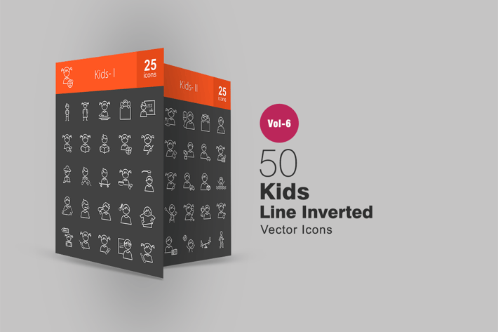 50 Kids Line Inverted Icons