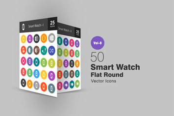 50 Smart Watch Flat Round Icons