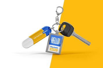 Branded Keychain With Flash Drive Mockup
