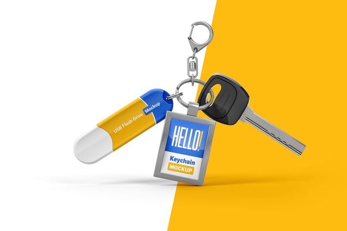 Branded Keychain With Flash Drive Mockup