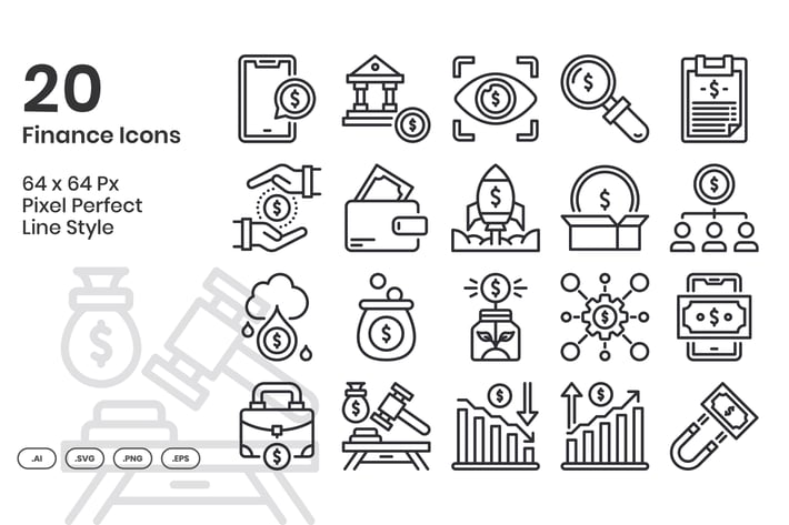 20 Finance Icons Set - Line