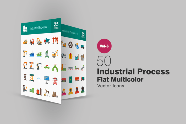 50 Industrial Process Flat Multicolor Icons