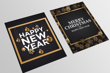 Holiday New Year card with golden ornaments