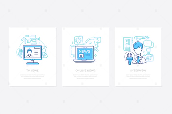 Mass media - line design style banners set