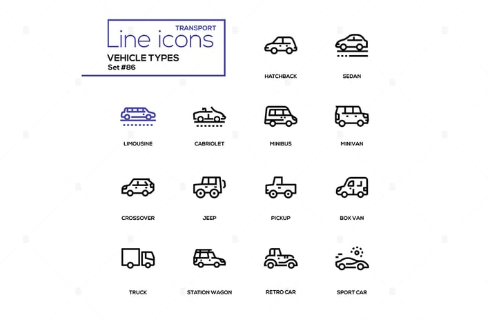 Vehicle types - line design icons set