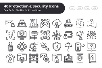 40 Protection & Security Icons Set - Line