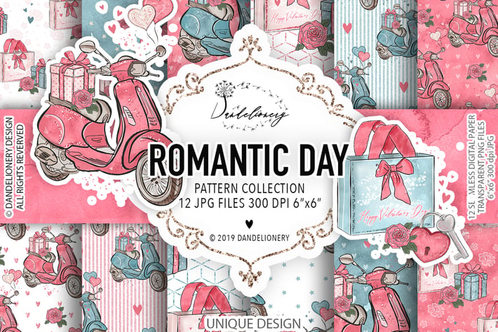 Romantic Day digital paper pack