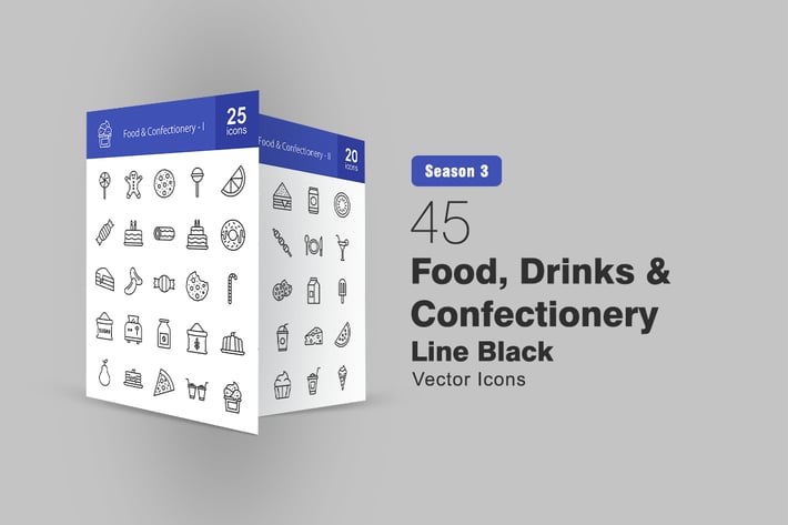 45 Food, Drinks & Confectionery Line Icons