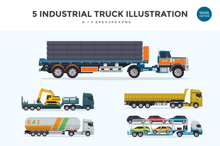5 Industrial Trailer Truck Vector Illustration 2