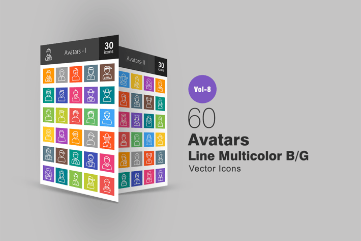 60 Avatars Line Multicolor B/G Icons
