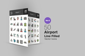 50 Airport Line Filled Icons