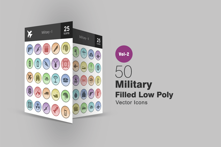 50 Military Filled Low Poly Icons