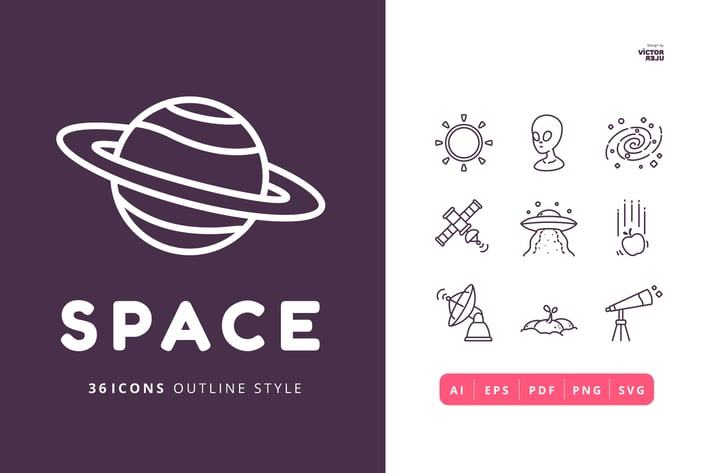 36 Space Icons Outline Style