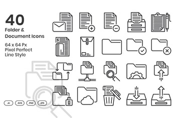 40 Folder & Document Icons Set - Line