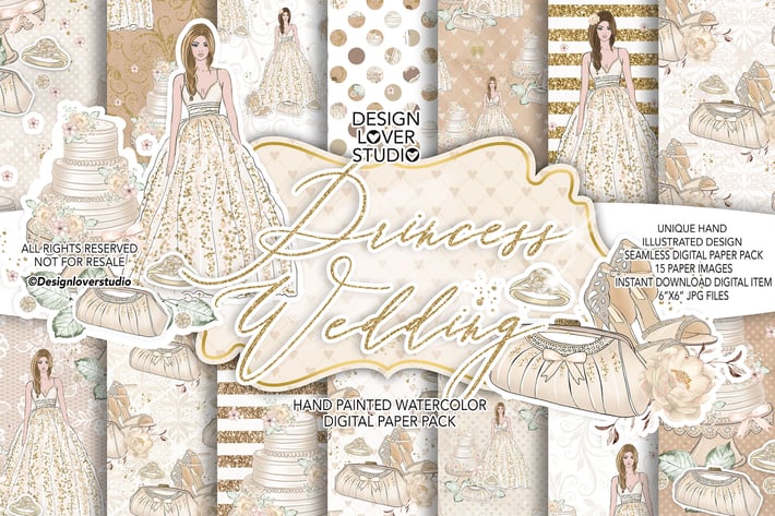 Princess Wedding digital paper pack